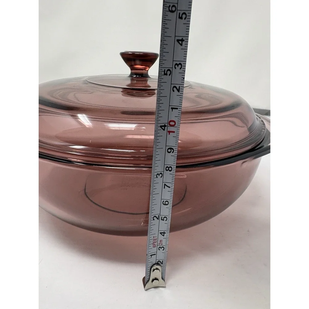 Vintage Cranberry Pyrex 024 2L Bowl with Handles and Lid Casserole Dish